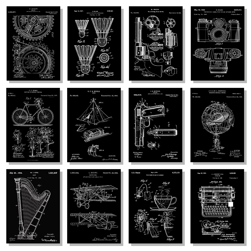Musical Instrument In Drawing - Patent Black And White poster Vintage